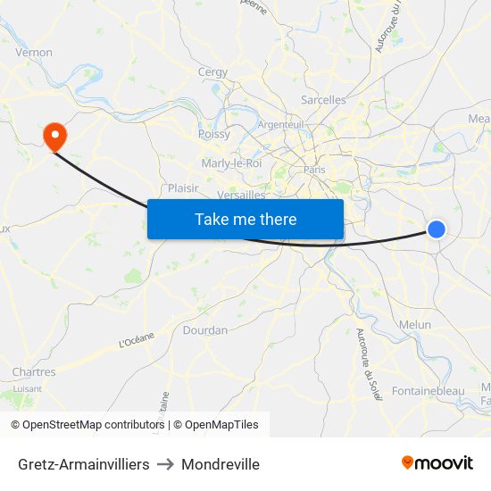 Gretz-Armainvilliers to Mondreville map