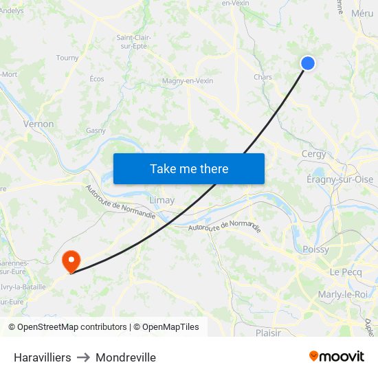 Haravilliers to Mondreville map