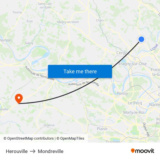 Herouville to Mondreville map