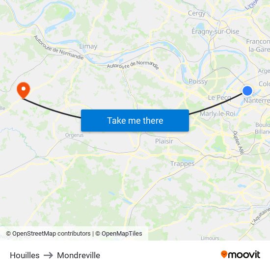 Houilles to Mondreville map