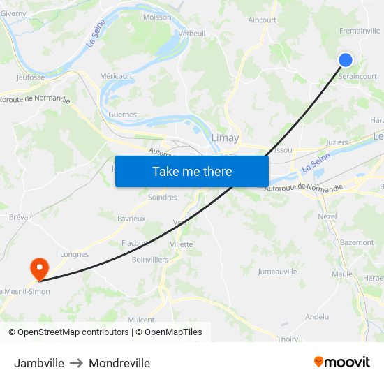 Jambville to Mondreville map