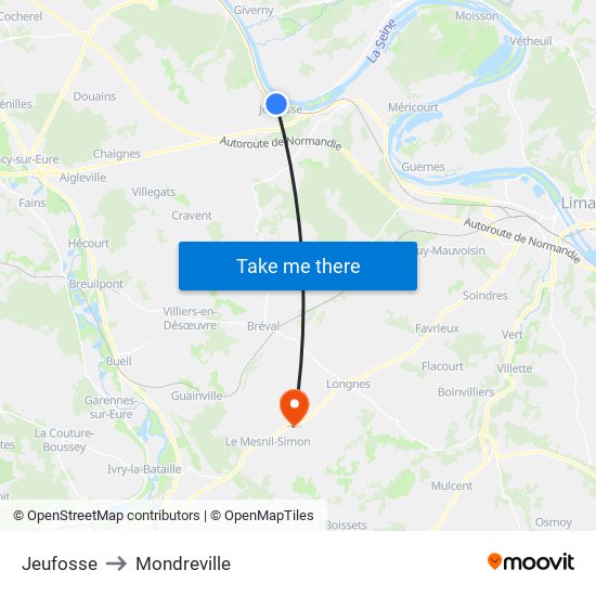 Jeufosse to Mondreville map