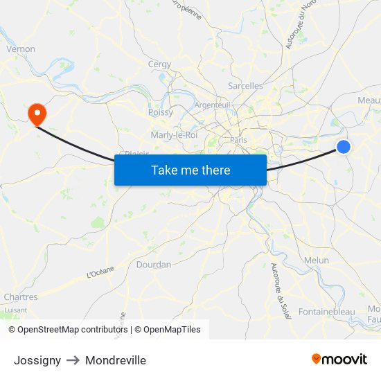 Jossigny to Mondreville map