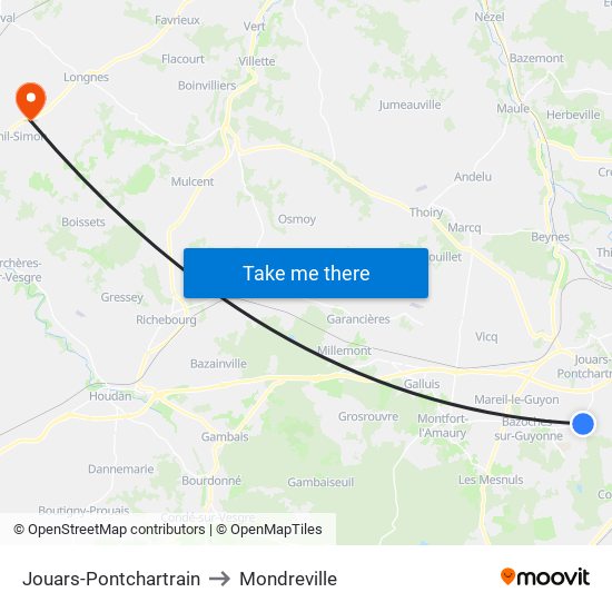Jouars-Pontchartrain to Mondreville map