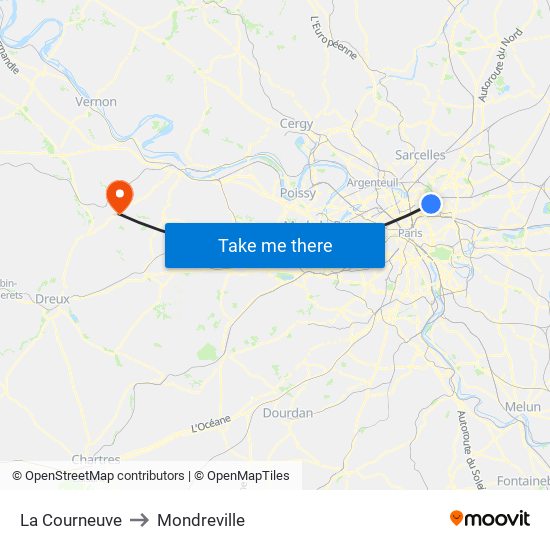 La Courneuve to Mondreville map