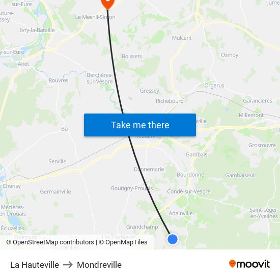 La Hauteville to Mondreville map