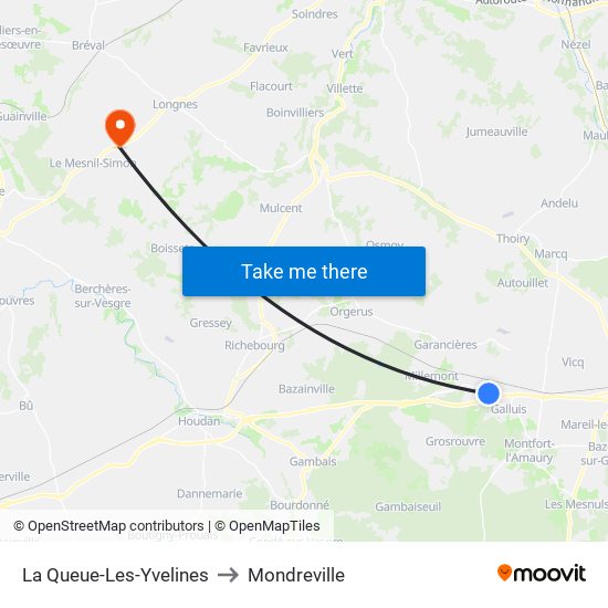 La Queue-Les-Yvelines to Mondreville map