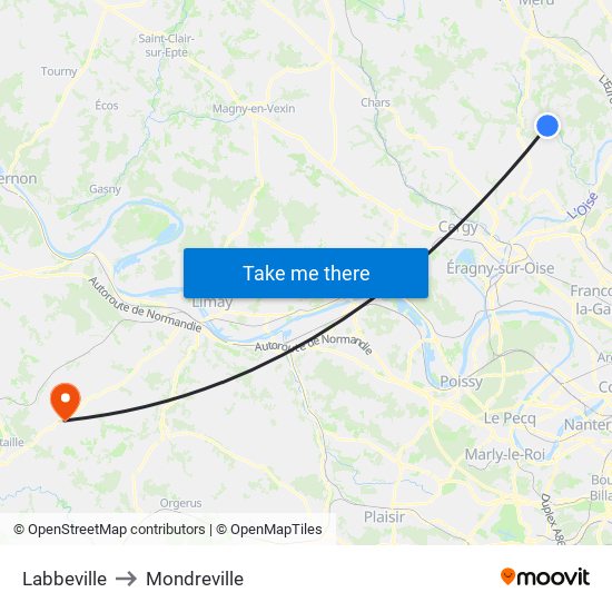 Labbeville to Mondreville map