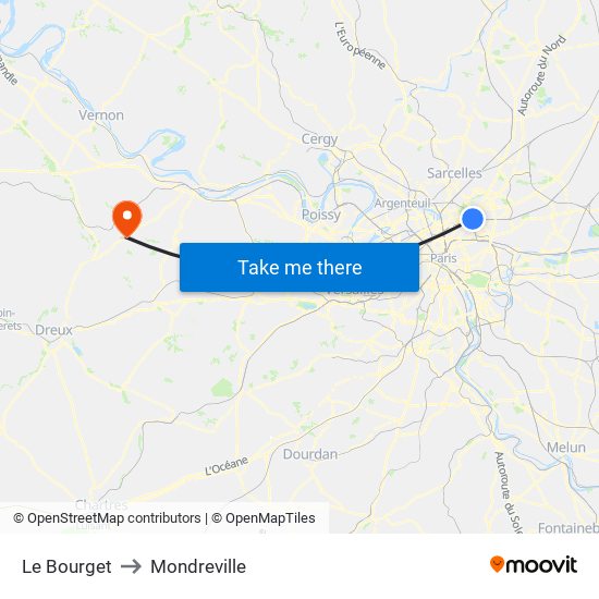 Le Bourget to Mondreville map