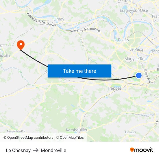Le Chesnay to Mondreville map