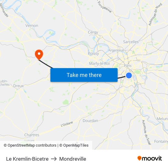Le Kremlin-Bicetre to Mondreville map