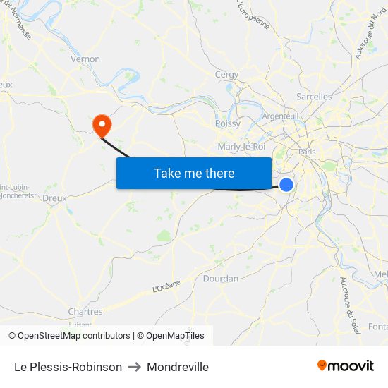 Le Plessis-Robinson to Mondreville map