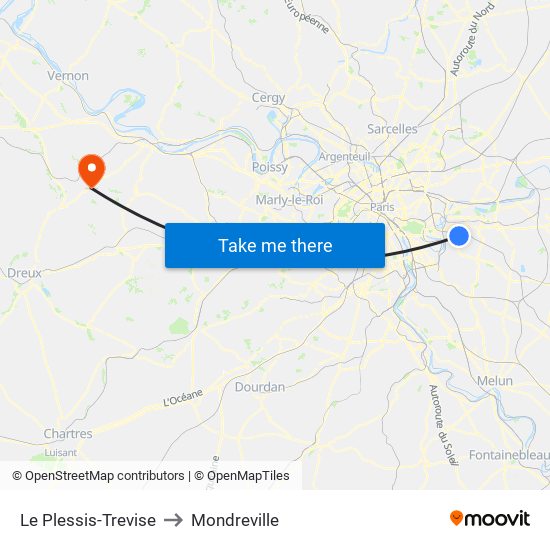 Le Plessis-Trevise to Mondreville map