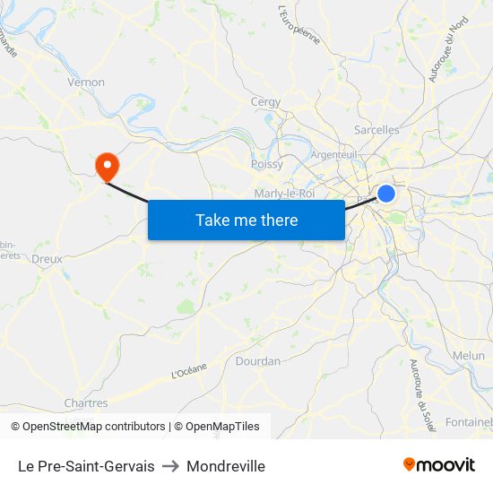 Le Pre-Saint-Gervais to Mondreville map