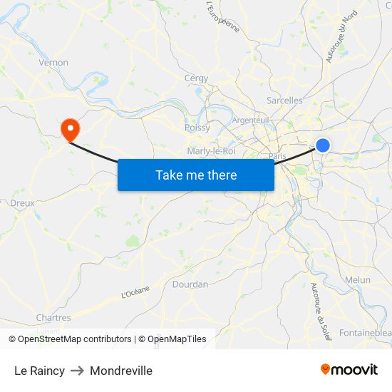 Le Raincy to Mondreville map