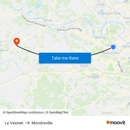 Le Vesinet to Mondreville map