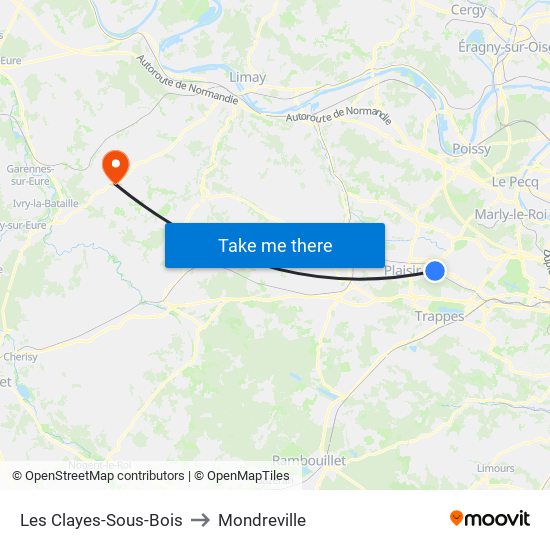 Les Clayes-Sous-Bois to Mondreville map