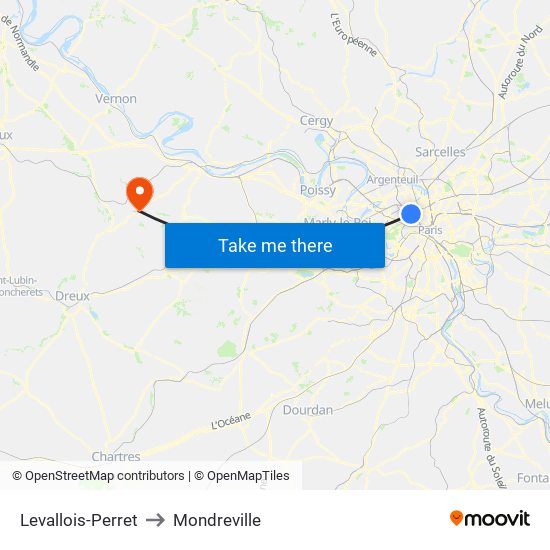 Levallois-Perret to Mondreville map