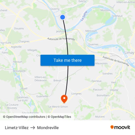 Limetz-Villez to Mondreville map