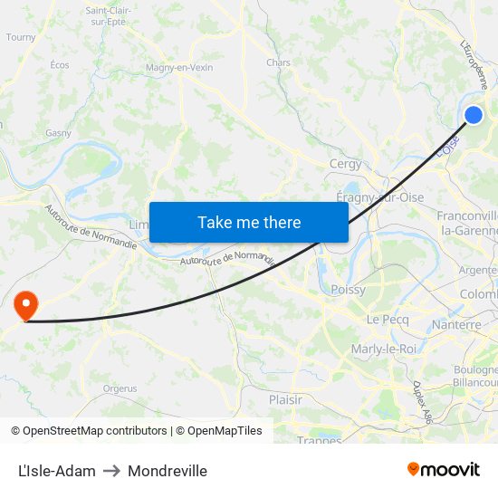 L'Isle-Adam to Mondreville map