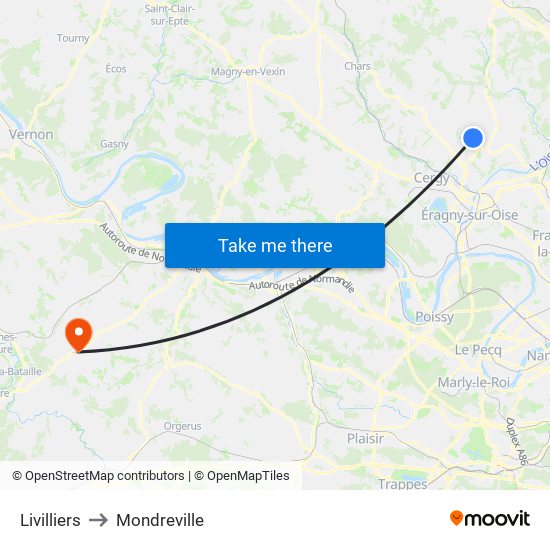 Livilliers to Mondreville map