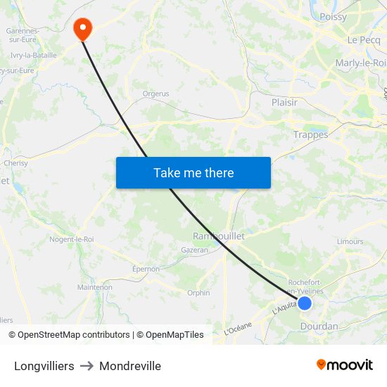 Longvilliers to Mondreville map