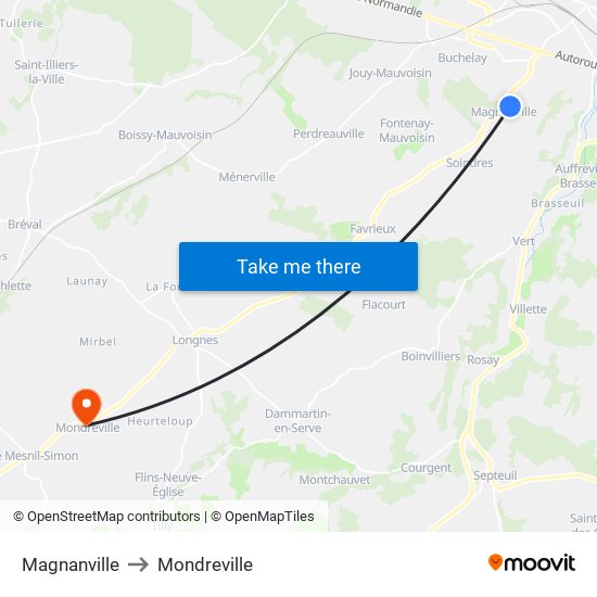 Magnanville to Mondreville map