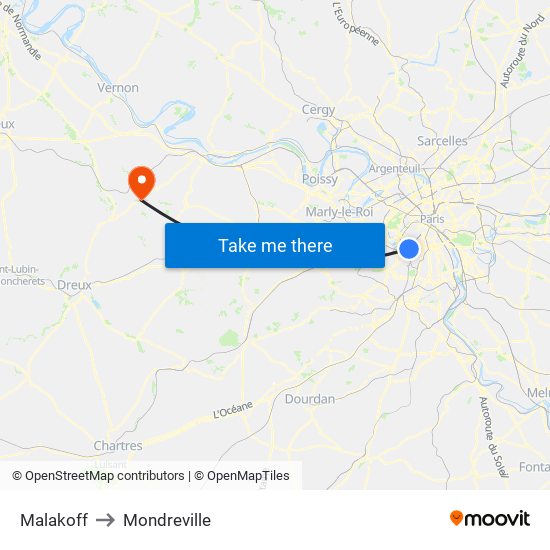 Malakoff to Mondreville map
