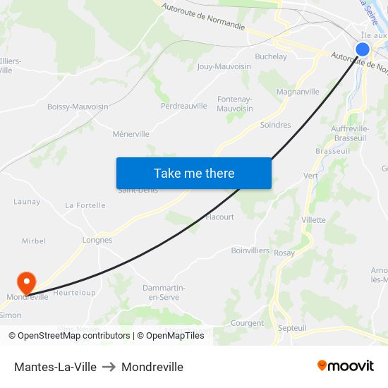 Mantes-La-Ville to Mondreville map