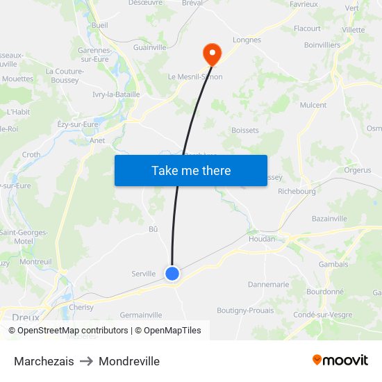 Marchezais to Mondreville map