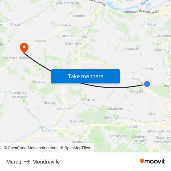 Marcq to Mondreville map