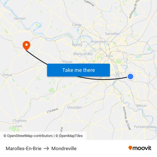 Marolles-En-Brie to Mondreville map