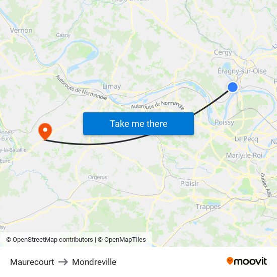 Maurecourt to Mondreville map