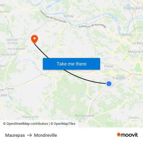 Maurepas to Mondreville map