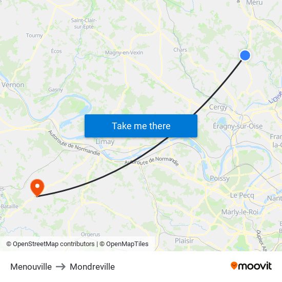 Menouville to Mondreville map