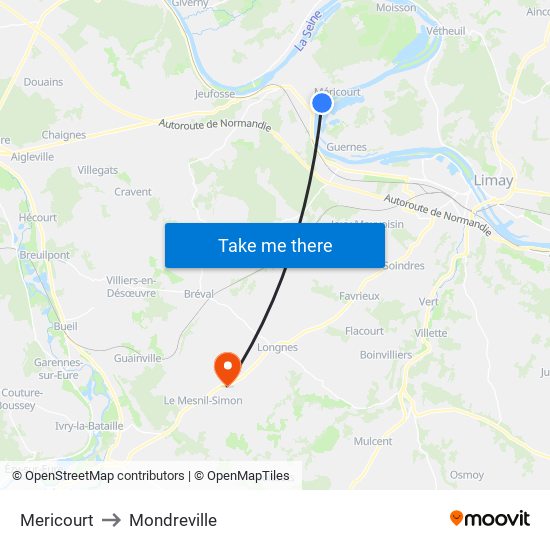 Mericourt to Mondreville map