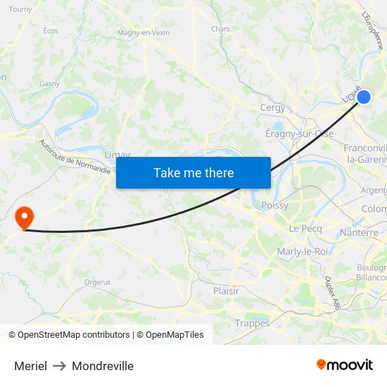 Meriel to Mondreville map