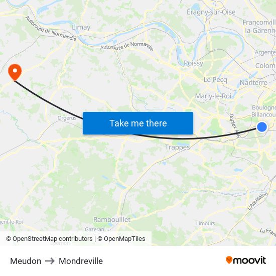 Meudon to Mondreville map