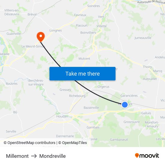 Millemont to Mondreville map