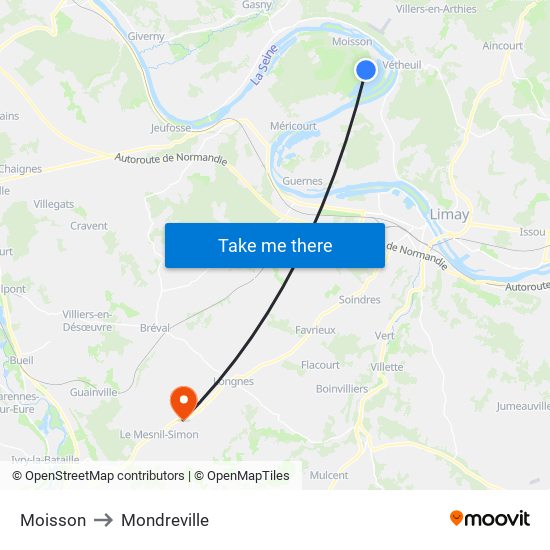 Moisson to Mondreville map