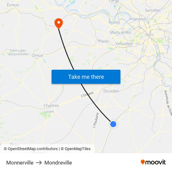Monnerville to Mondreville map