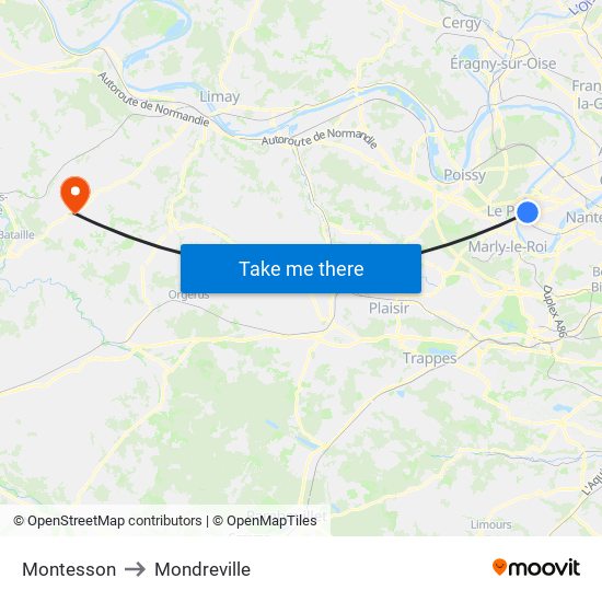 Montesson to Mondreville map