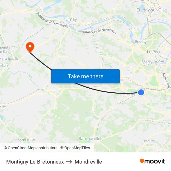 Montigny-Le-Bretonneux to Mondreville map