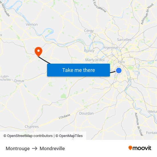 Montrouge to Mondreville map