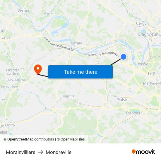 Morainvilliers to Mondreville map