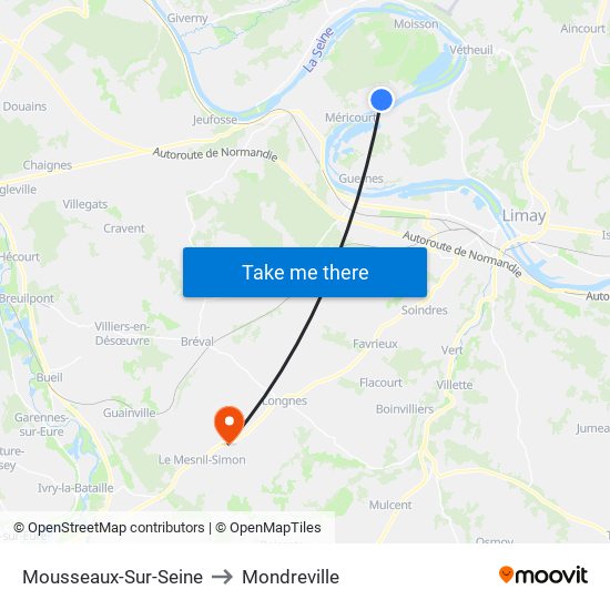 Mousseaux-Sur-Seine to Mondreville map