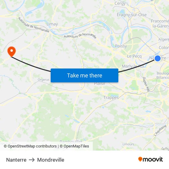 Nanterre to Mondreville map