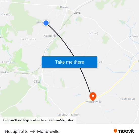 Neauphlette to Mondreville map