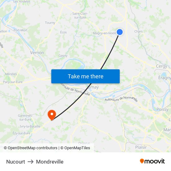 Nucourt to Mondreville map