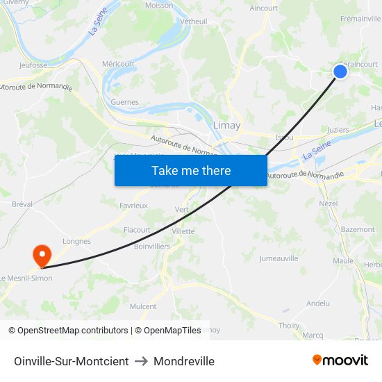 Oinville-Sur-Montcient to Mondreville map